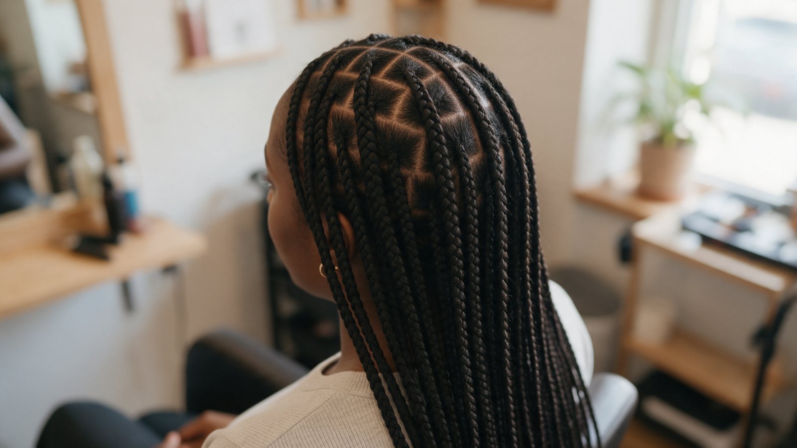 Medium knotless braids.