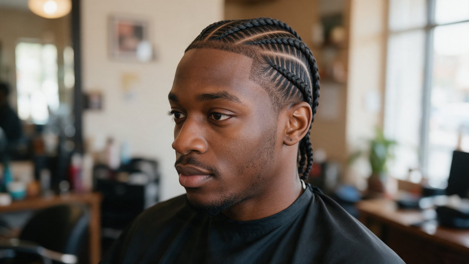 Cornrows braided straight back.